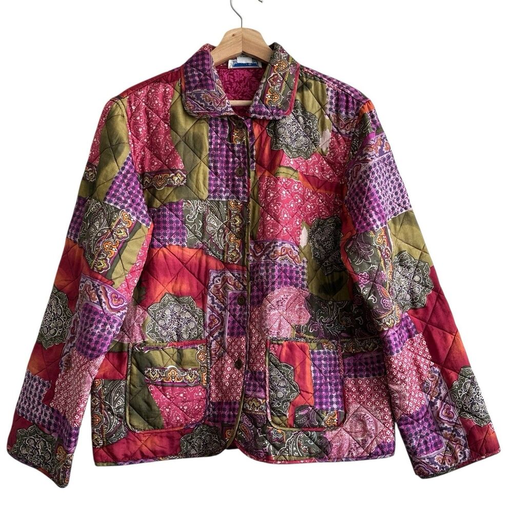 Anna And Frank VTG Silk Patchwork Quilt Jacket Coat Cottage Grandma Core M